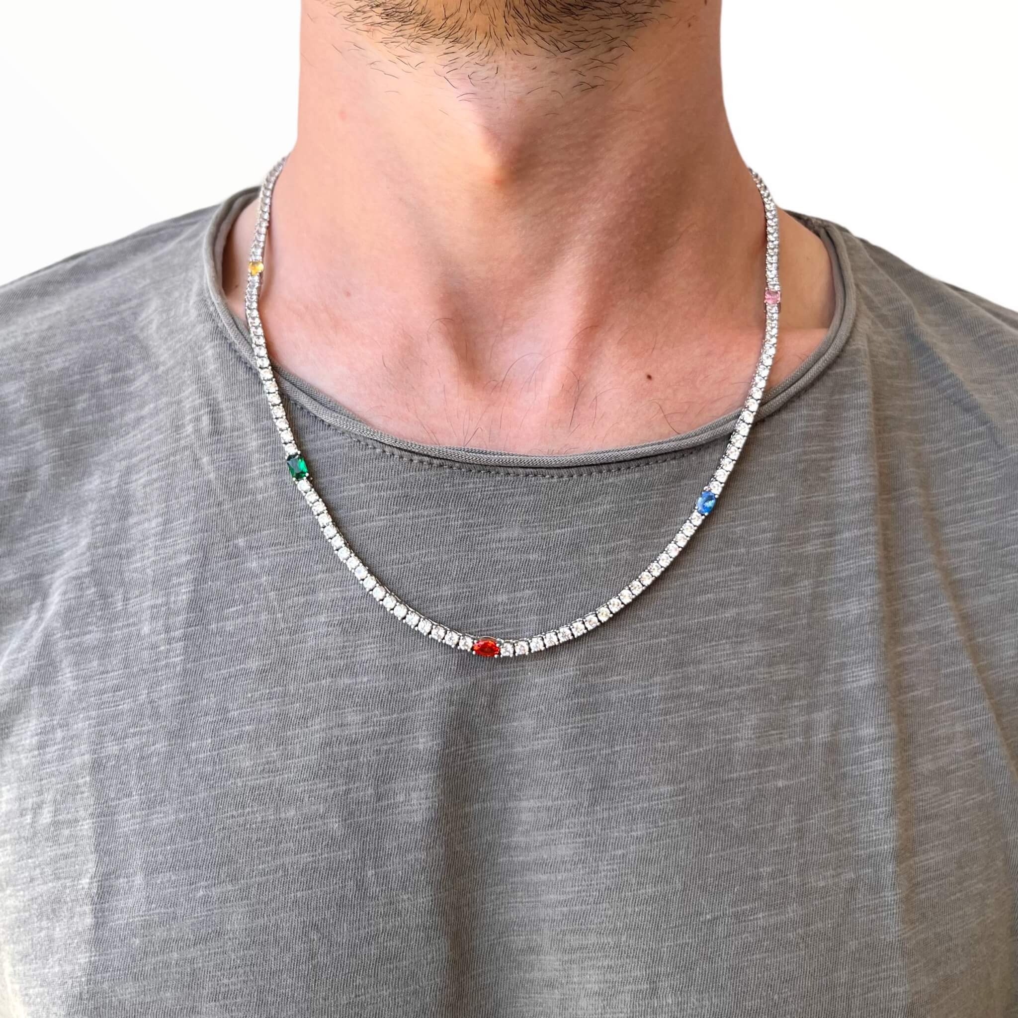 MULTI COLOR TENNIS CHAIN 3MM - WHITE GOLD