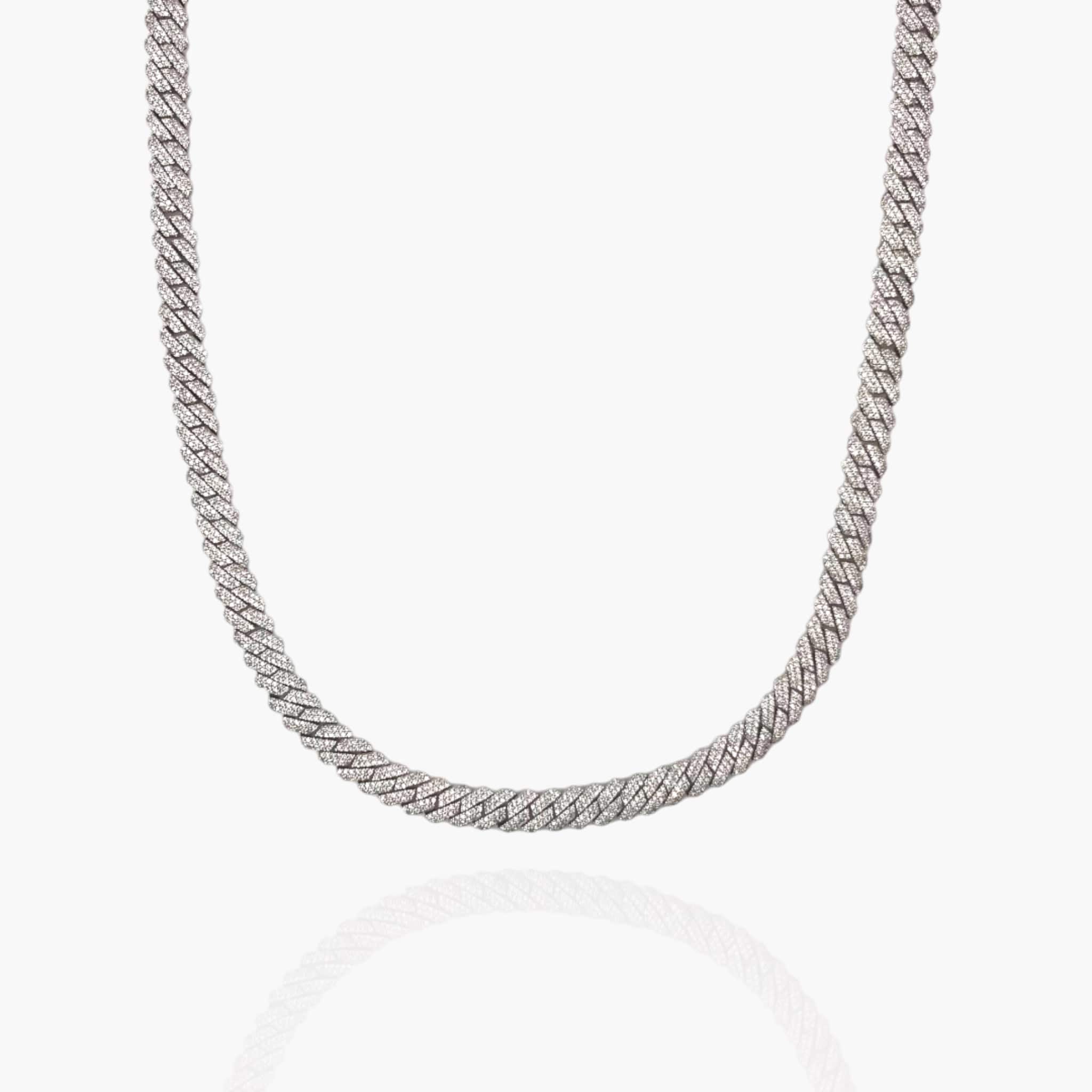 MANIQUE 8mm White Gold Prong Cuban Link Chain - Elegance Redefined