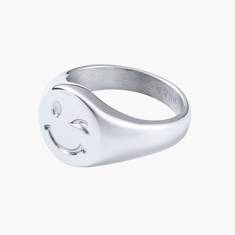 Winking Smiley Ring - White Gold