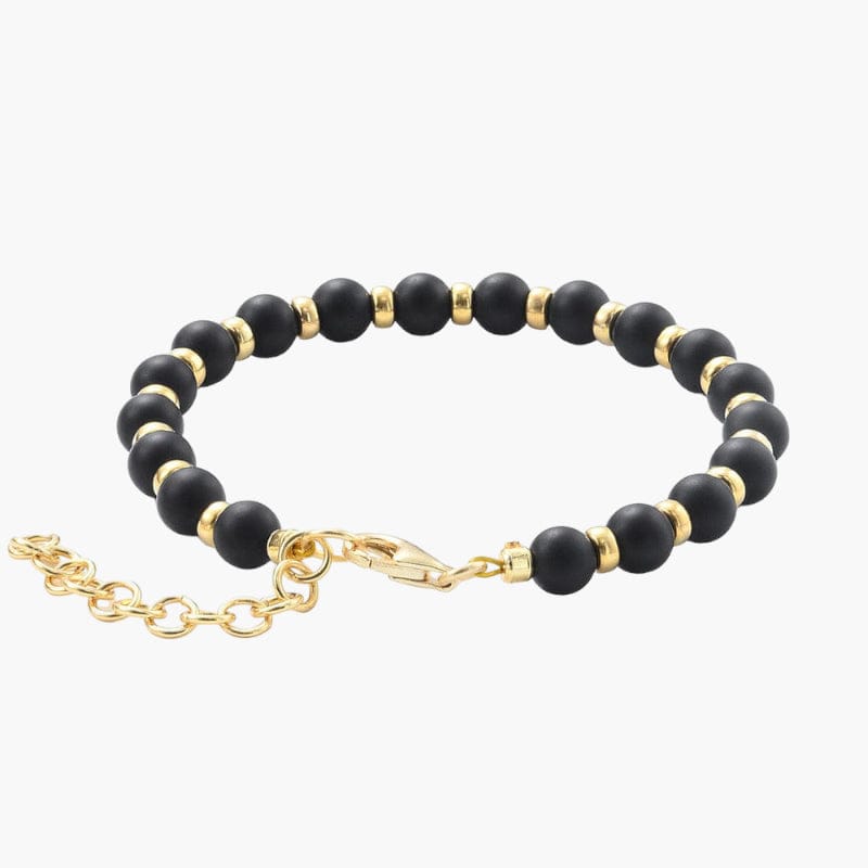 Onyx Beaded Bracelet 6MM Gold