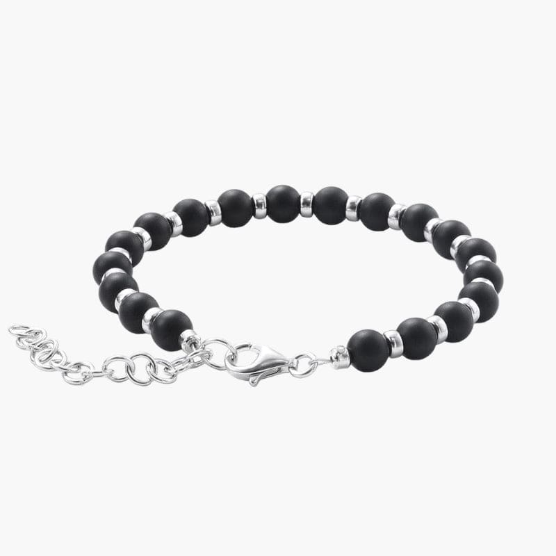 Onyx Beaded Bracelet 6MM - Silver