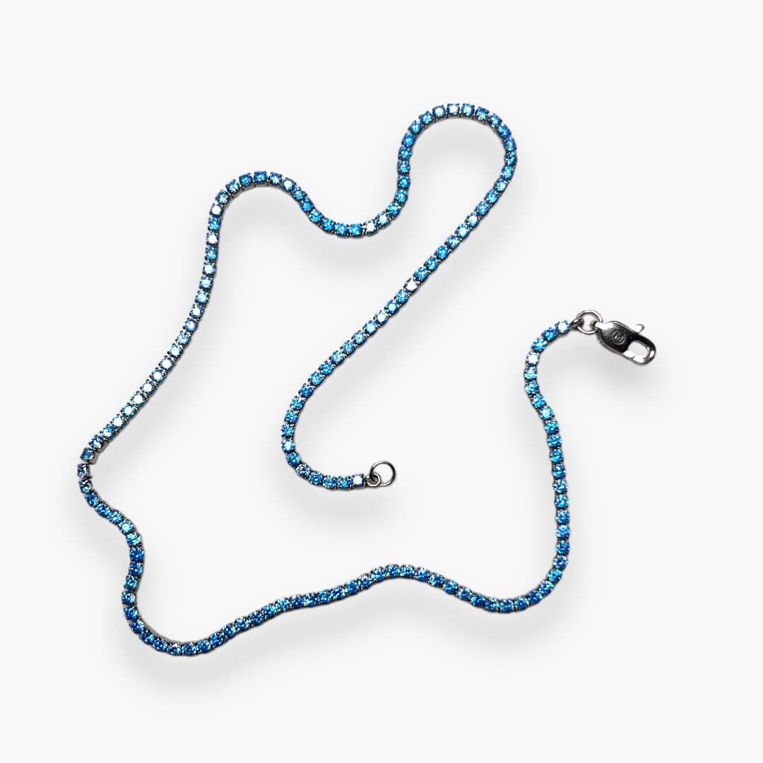 Light Blue Micro Tennis Chain - White Gold