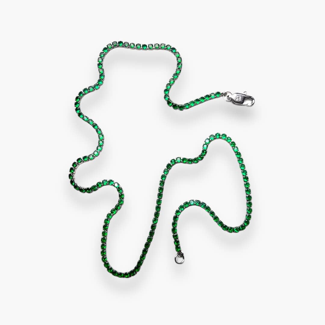 Emerald Micro Tennis Chain - White Gold