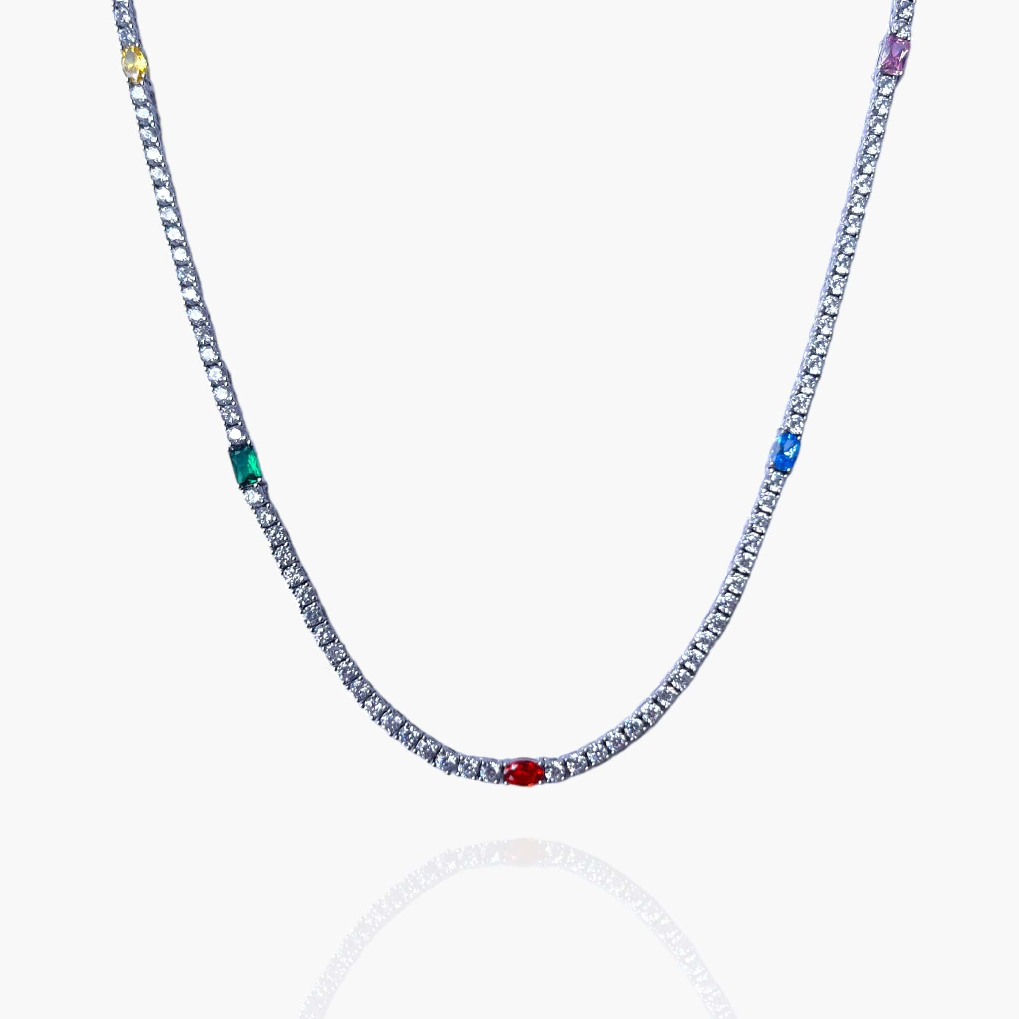 MULTI COLOR TENNIS CHAIN 3MM - WHITE GOLD