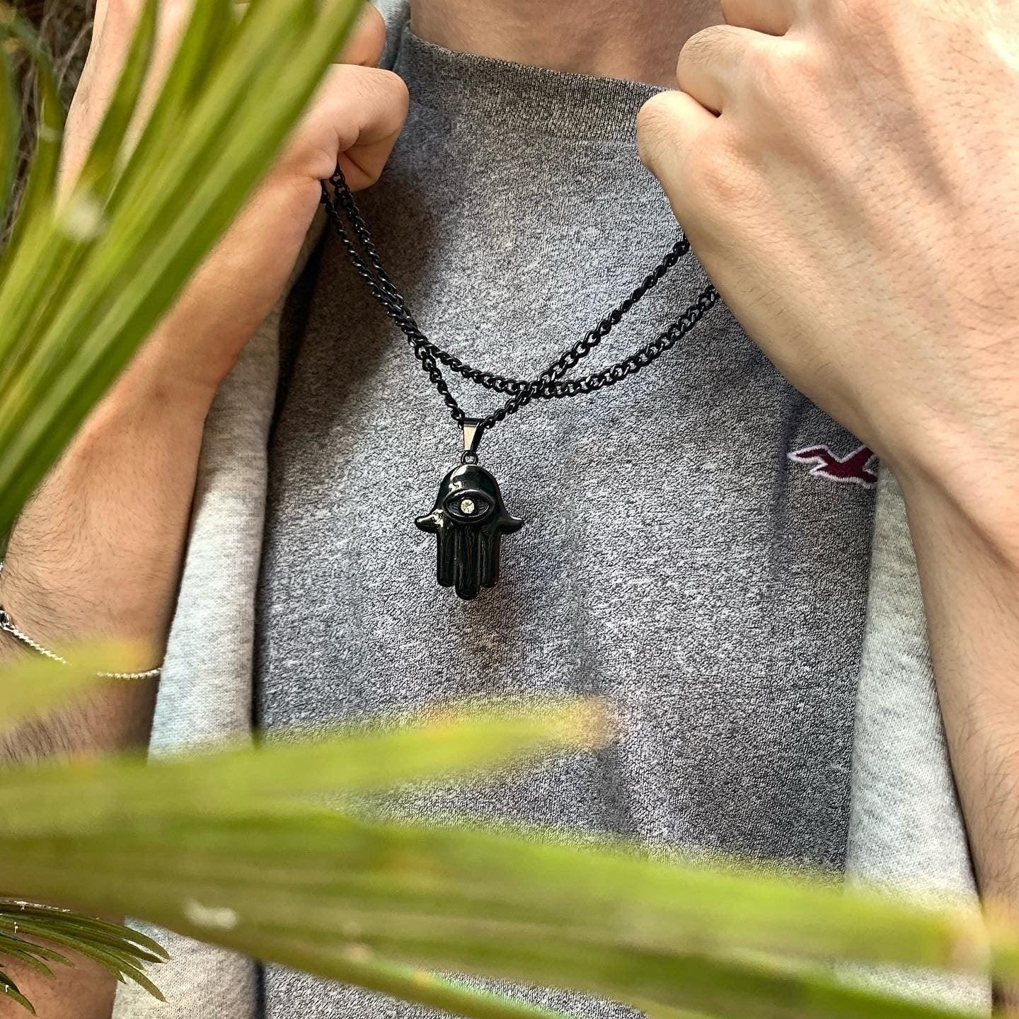 Hamsa Necklace - All Black - Man-ique Boutique