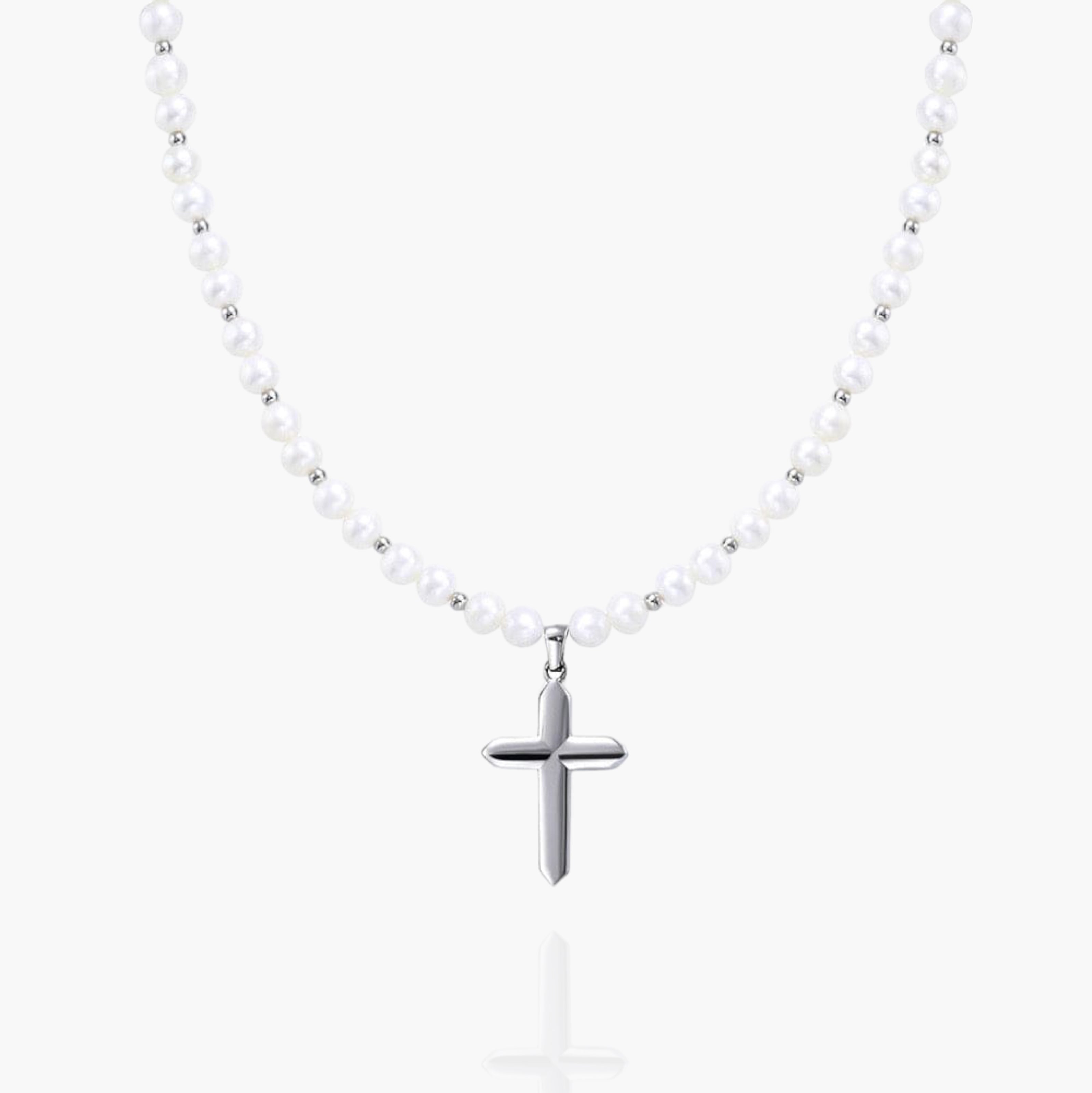 Cross Pendant With Pearls - Silver