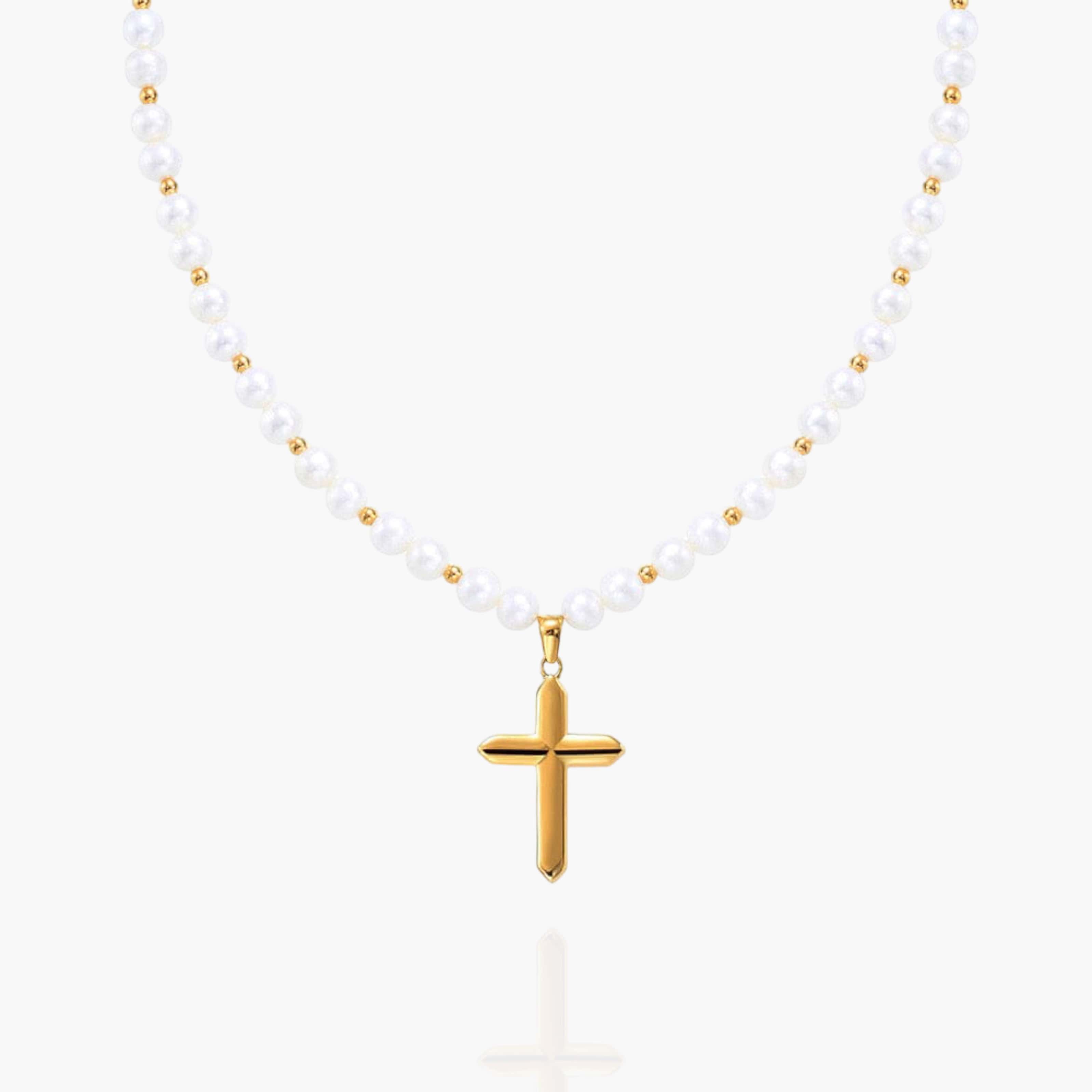 Cross Pendant With Pearls - Gold
