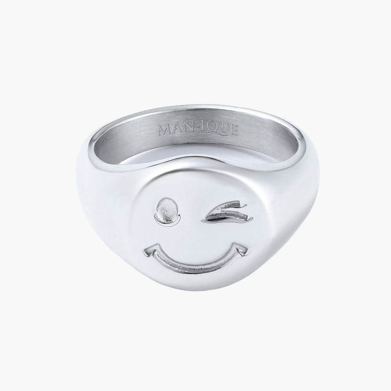Winking Smiley Ring - White Gold