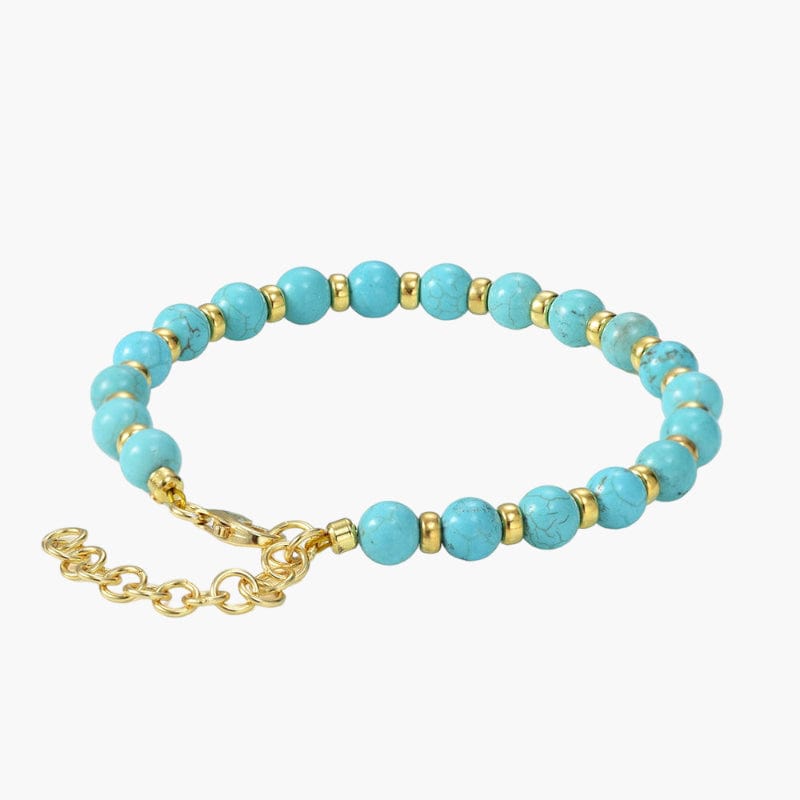 Turquoise Beaded Bracelet 6MM - Gold