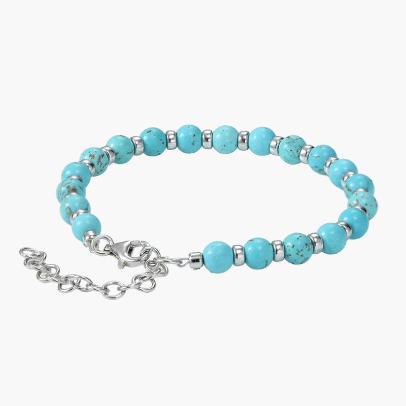 Turquoise Beaded Bracelet 6MM - Silver