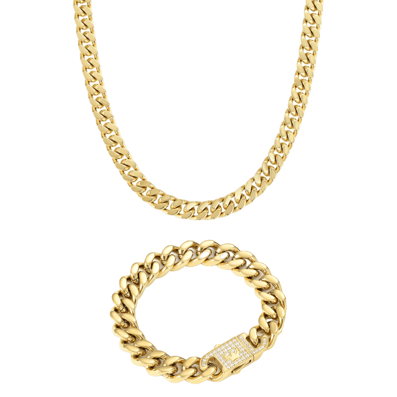 Cuban Crown Gold Bundle (Bracelet + Chain)