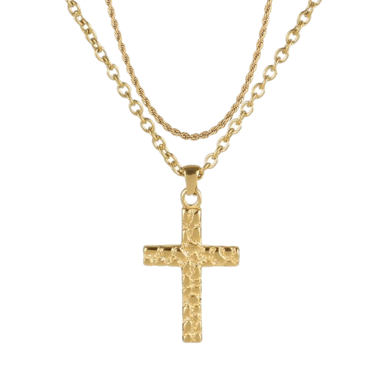 Bricked Cross + 5MM Rope Chain (Gold)
